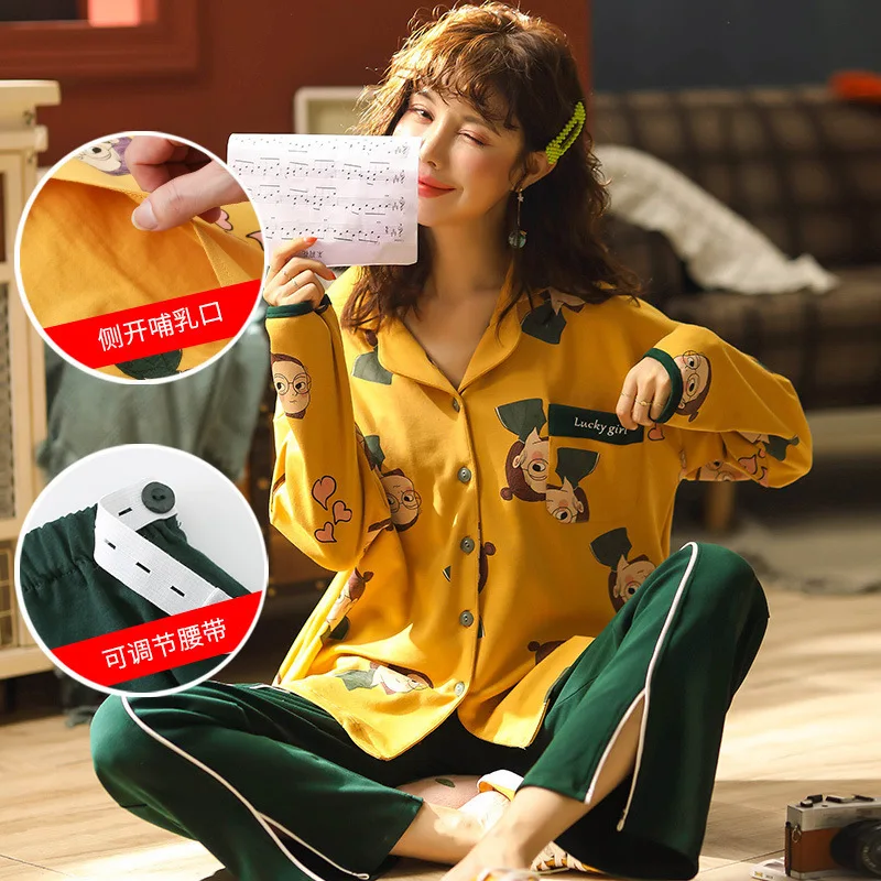 

Женская мультяшная хлопковая Домашняя одежда Одежда для беременных свободная повседневная одежда для сна Новинка Весенняя Милая женская пижама с длинным рукавом ночное белье