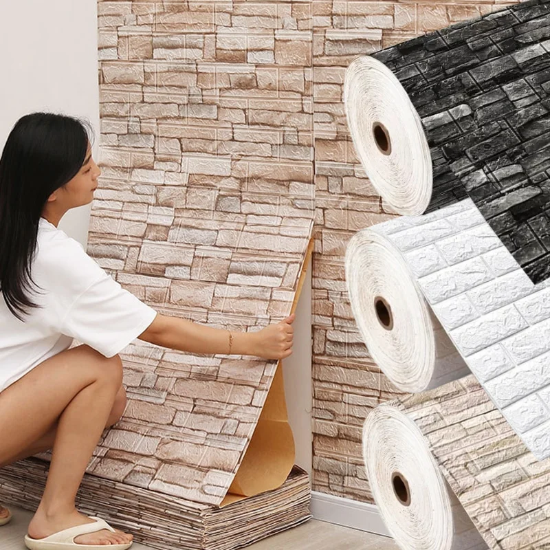 3D Wall Sticker 70cmx1m Retro Imitation Brick Anti-stain Wallpaper Self Adhesive Waterproof Wallcovering Living Room Wall Decor