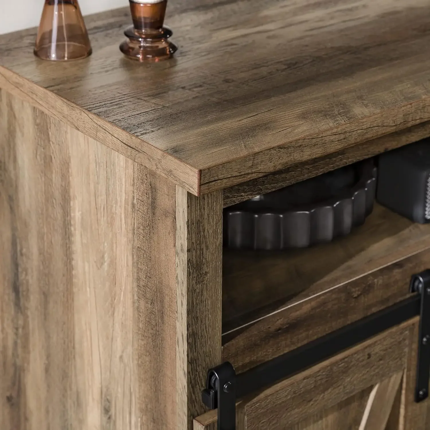 NEW-Clayton Farmhouse Sliding Double Barn Door TV Stand for TVs up to 58 Inches, 52 Inch, Rustic Oak