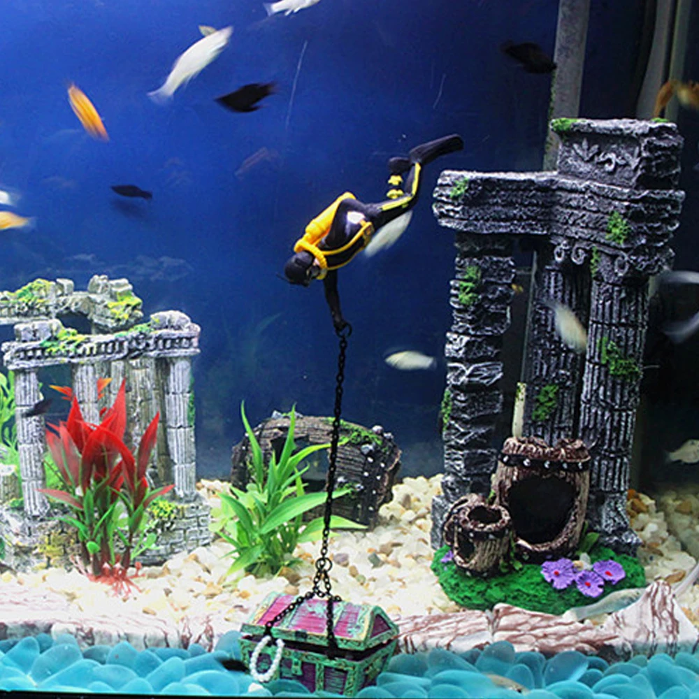 Diver Action Figure Treasure Chest Aquarium Decoration Accessories 1Pc Treasure Hunter