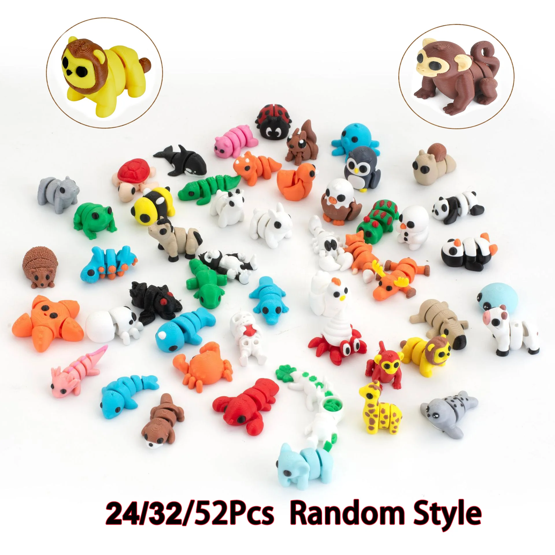 24/32/52Pcs 3D Printed Small Toy Animal Model Joint Movable Cartoon Animal Figurine Ornament Sets Home Office Desktop Decoration 1