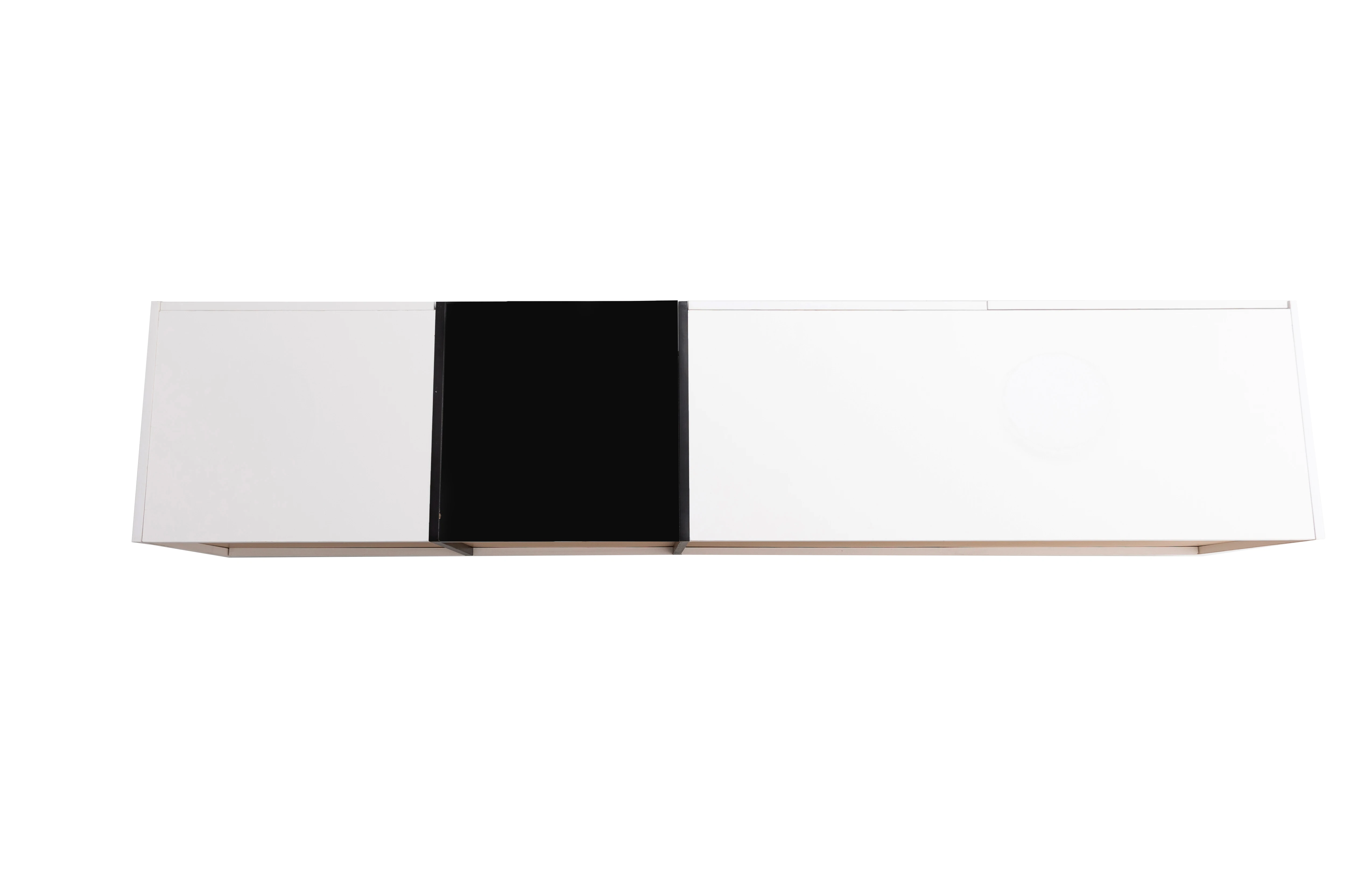 TV-Schrank/Lowboard, Kombination aus Hochglanzweiß und Schwarz. Farbblockierendes Design, Schubladen, Fächer, mehrfacher Stauraum – Detail 23