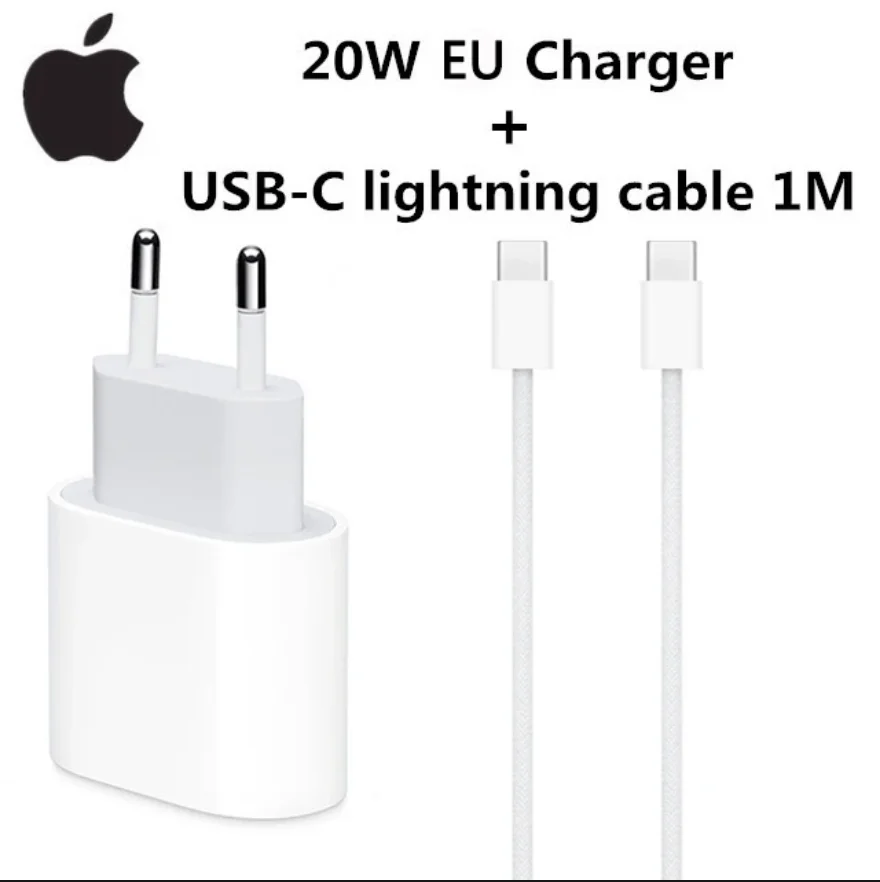 Adaptador de Alimentação Original USB-C para iPhone, Carregador Rápido Tipo C, Cabo Apple para iPhone X, XS, 11, 12 Plus, 15, 14, 13 Mini, Pro Max, 20W