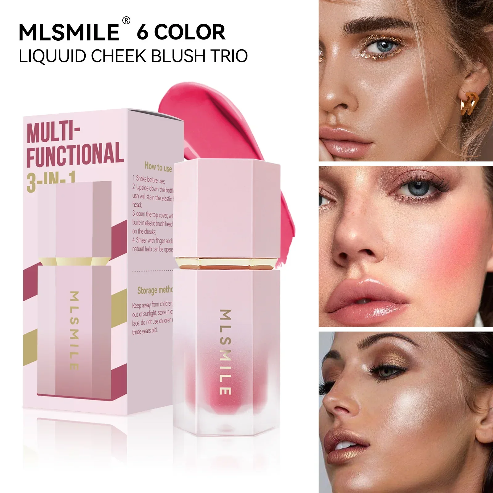 Natural Blusher Cute Korean Makeup for Women Liquid Blush Waterproof Multi-purpose Facial Nourishing Blush Stick Cheek