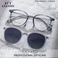 CLLOIO Magnetic Clip On Glasses Women Driving Polarized Round Pink Optical Myopia Eyewear Men Custom Prescription Glasses 2240