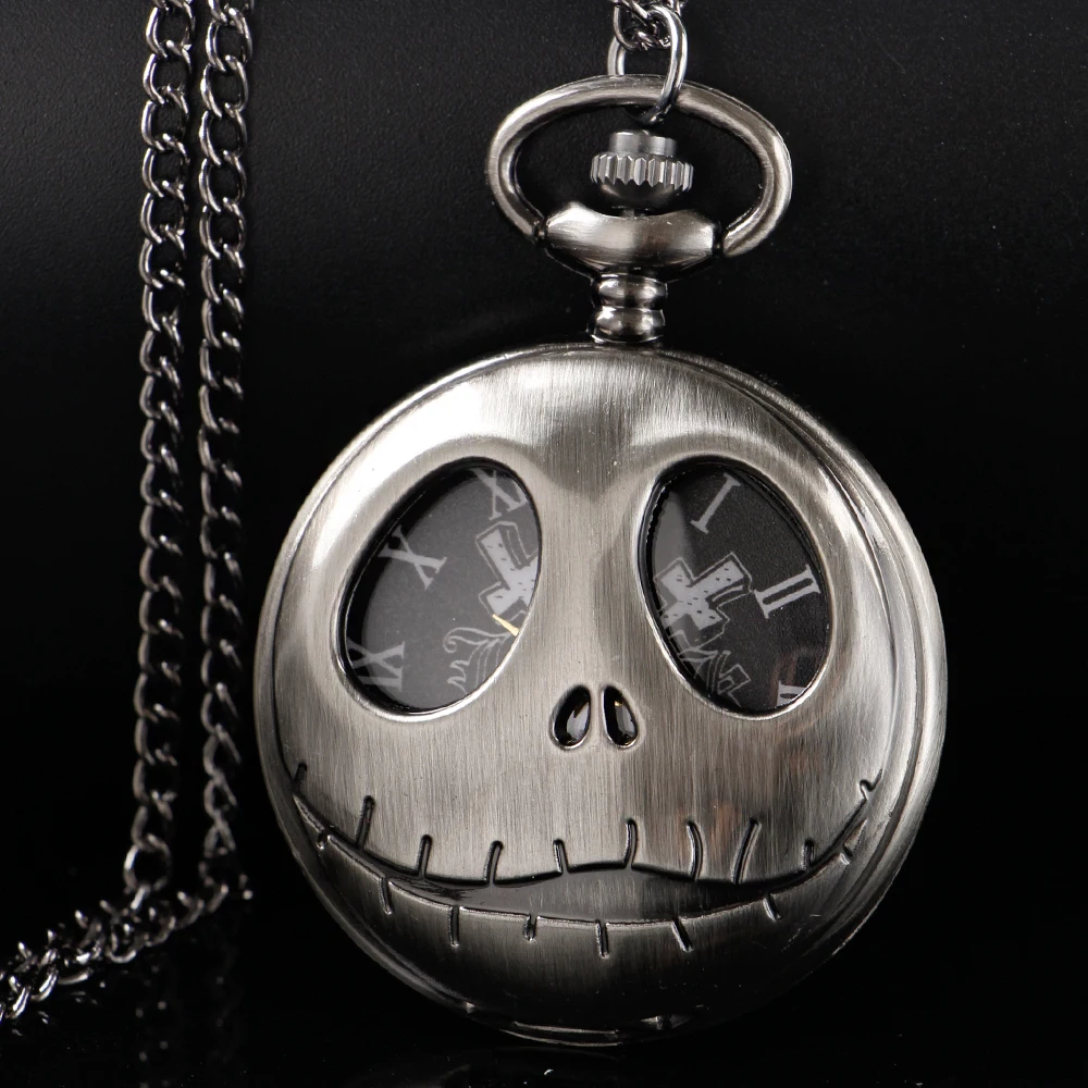 Halloween Theme Pocket Watch Pre Christmas Nightmare Mask Men's FOB Chain Watch Vintage Steam Punk Pendant Necklace Gift