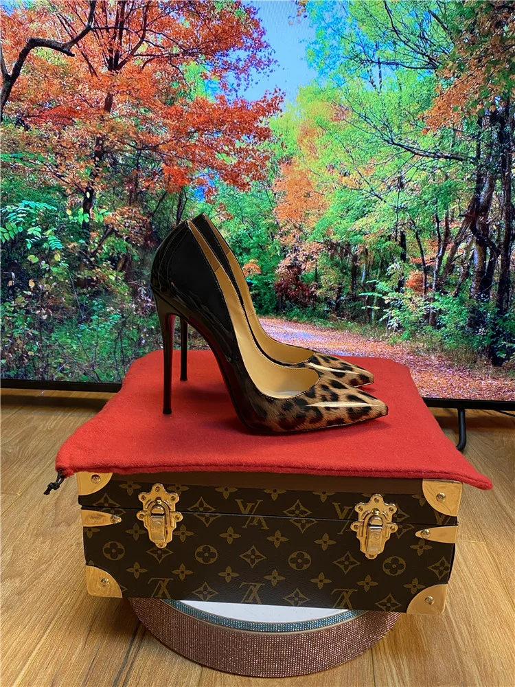 Black patent leather red soled high heels for women 2024 new professional temperament pointed shallow mouth sexy single shoes