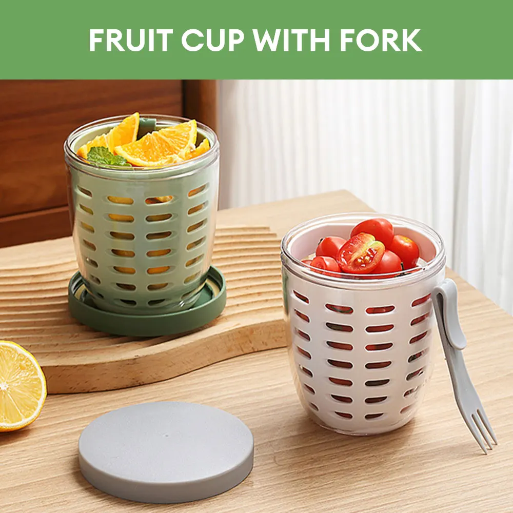 

Salad Cup, Picnic Fruit Cup Double Layered Drain Cup Portable Breakfast Cup For Office Workers Leak Proof Salad Cup With Fork