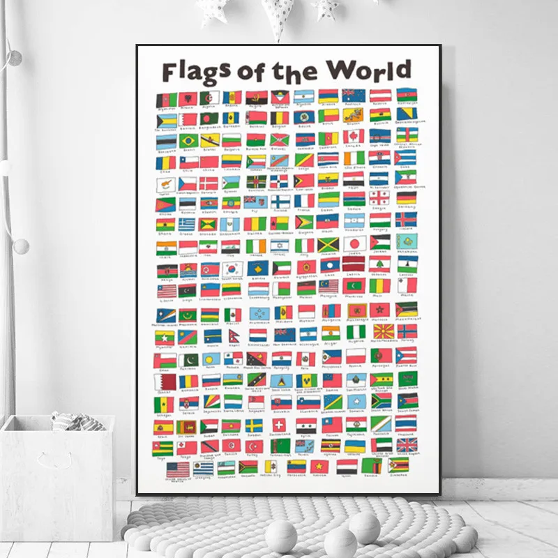 

Flags of World Poster Countries Flags Canvas Painting Wall Art Educational Nursery Picture Living Room Decoration Home Decor