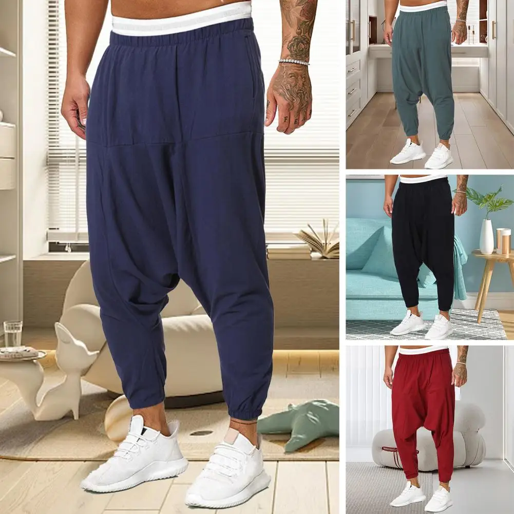 

Spring Men Loose Hiphop Harem Pants Chinese Linen Sweatpants High Quality Casual Brand Oversize Male Baggy Drop Crotch Trousers