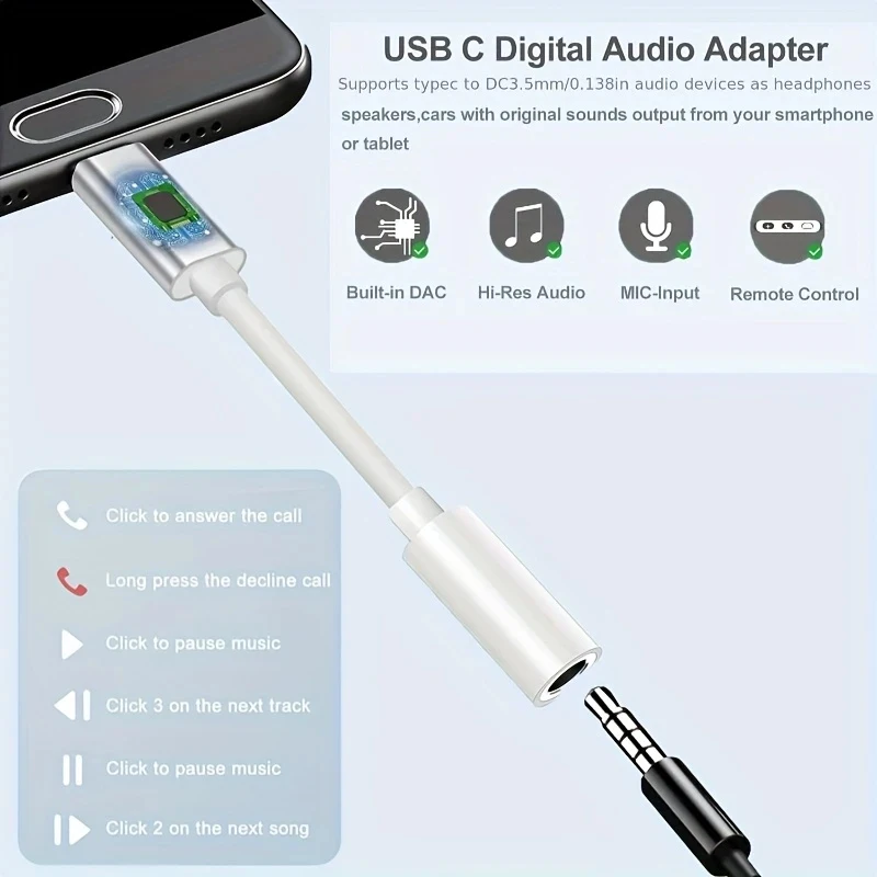 Type C To 3.5mm Aux Cable Adapter USB Type C 3.5 Jack Earphone Adapter Converter For iPhone 15 14 Pro Samsung Galaxy S24 Xiaomi type c to 3.5mm adapter