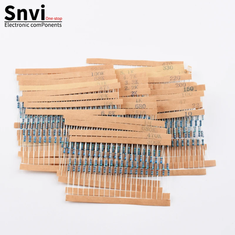 Snvi 600pcs/set 30/41 Kinds 1/4W Resistance 1% Metal Film Resistor Pack Assorted Kit 1K 10K 100K 220ohm 1M Resistors 300pcs/set