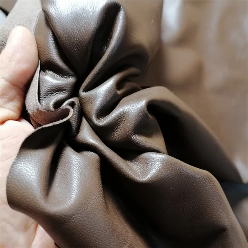 Premium Dark Brown Sheepskin Leather Fabric for DIY Clothing & Accessories - Genuine First Layer Leather