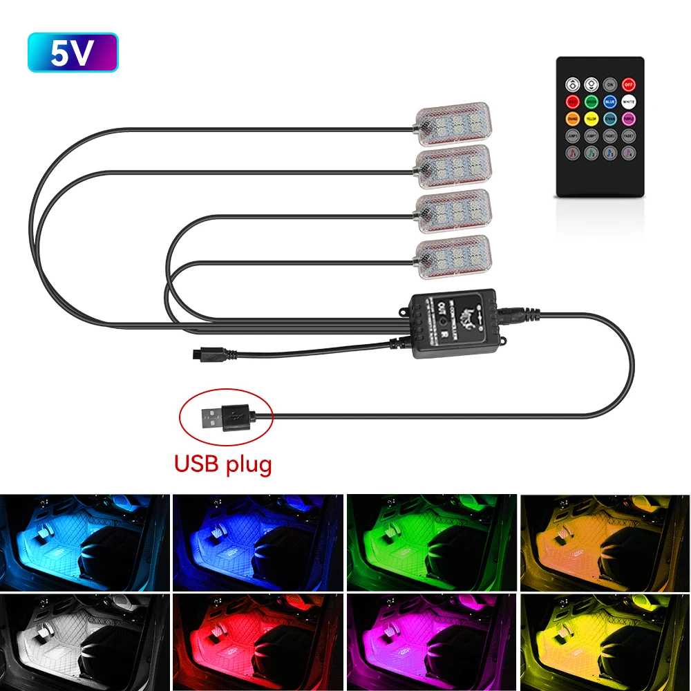 LED Car Interior Ambient Lights Foot Strip Lighting Kit Accessories Backlight Remote App Music Control Auto RGB Decorative Lamp