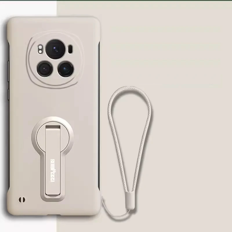 Sleek White Frameless Phone Case with Holder and Lanyard