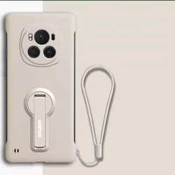 Custodia per telefono bianca elegante senza cornice con supporto e laccetto