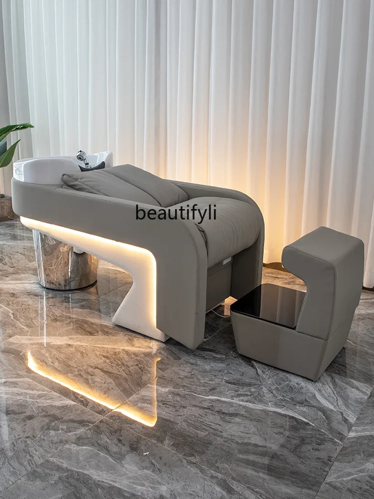 High-Grade Shampoo Chair Stainless Steel Massage Shampoo Dedicated Ceramic Basin Lying Half Flushing Bed