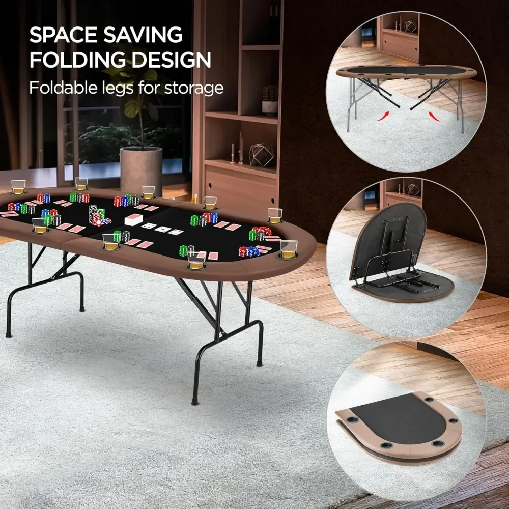 Foldable 10 Player Texas Holdem Poker Table Casino Table Grade Felt Top Cushioned Armrest 10 Cup Holders