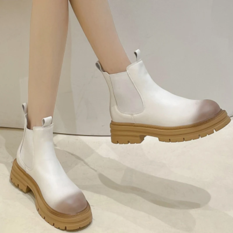 

Женские ботинки без шнуровки, разноцветные водонепроницаемые ботинки на платформе с круглым носком, с коротким циферблатом, для осени, 2023