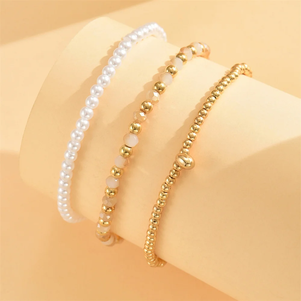 Simple Trendy Simulated Pearl Rice Beads Anklets For Women Gold Color Foot Chain Ankle Bracelet Beach Jewelry Summer Accessories
