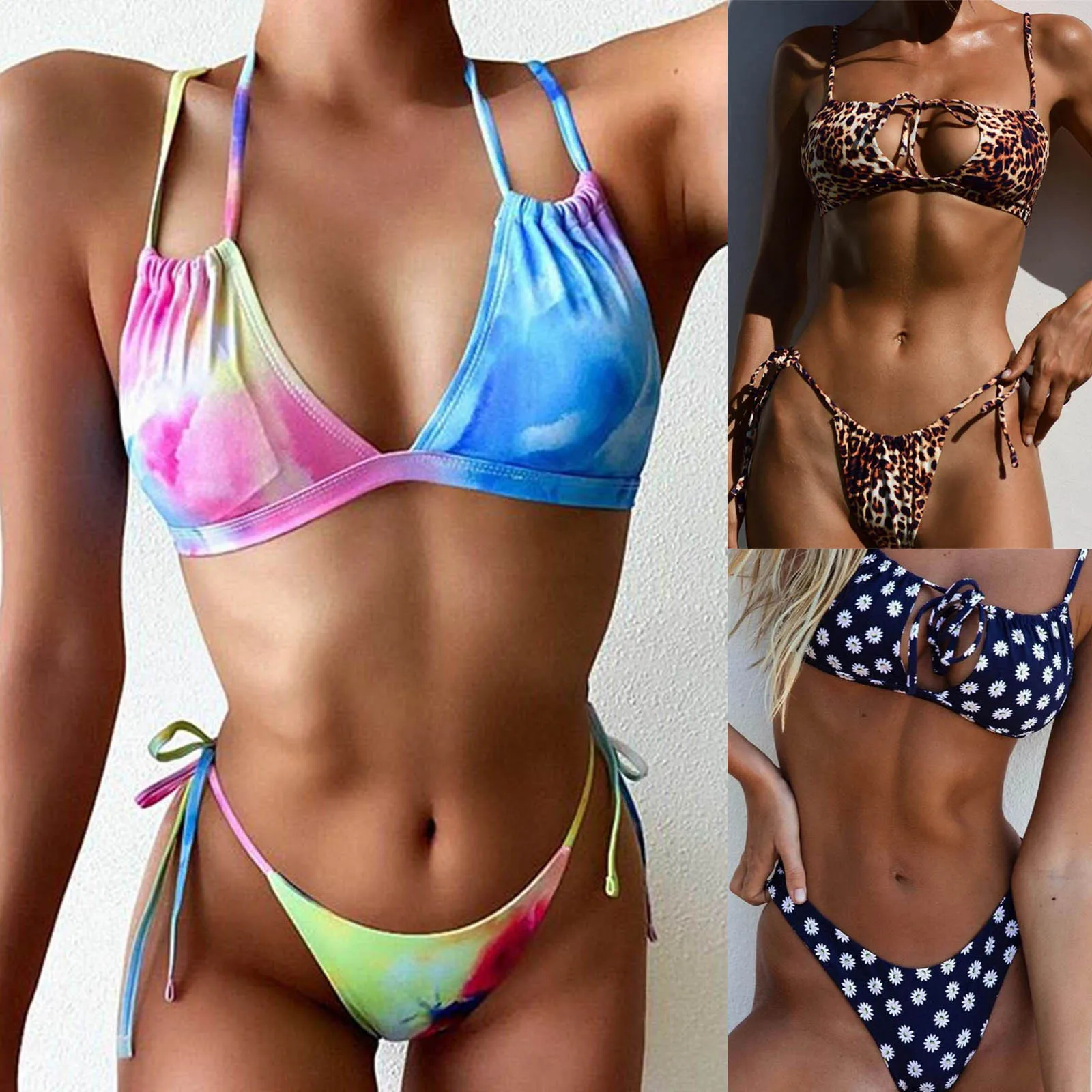 

Women Bikini Bandage Push-Up Brazilian Swimsuit Set Beachwear Swimwear Bandeau Sunflower Bathing Suit with Shorts