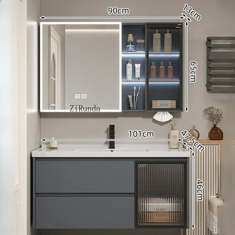 Nordic Industrial Style Bathroom Cabinets Organizador Vanity Design Smart Mirror Cabinets Aluminium Furniture Para Bano FYBC