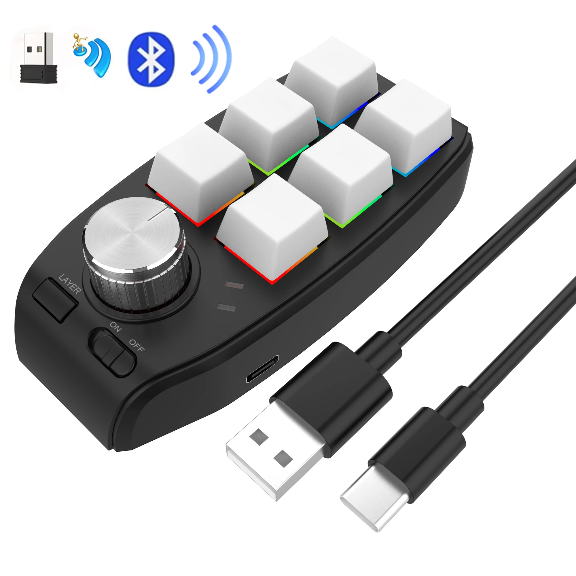 3 Mod Programlama Makro Özel Klavye RGB 6 Tuşlar 1 Düğme PS Oyun Tuş Takımı Mekanik Klavye Hotswap Macropad Kablolu/Kablosuz