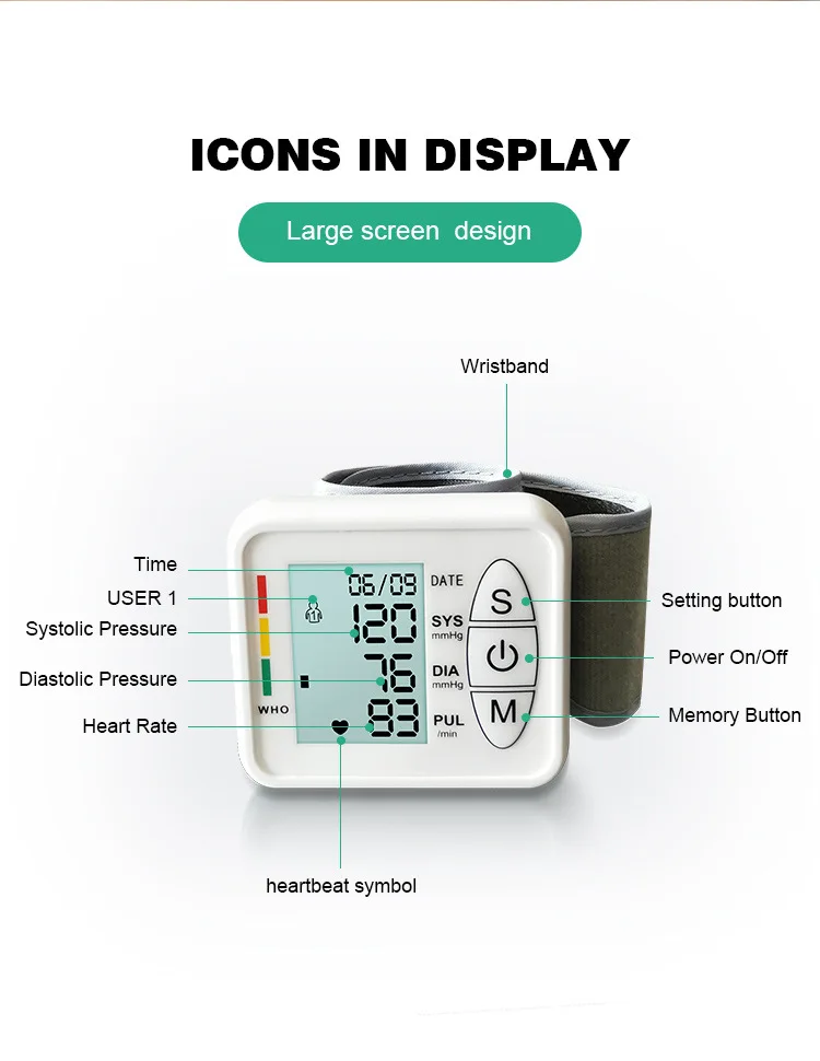 Wrist Electronic Blood Pressure Monitor, Household Fully Automatic Blood Pressure Measurement Portable Measuring Instrument