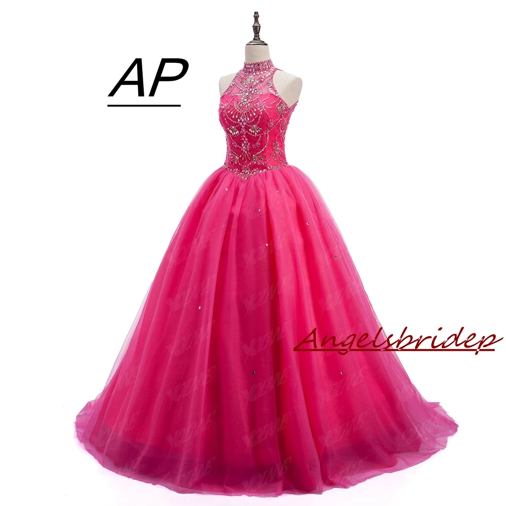 

ANGELSBRIDEP розово-розовые Очаровательные платья Quinceanera бальное платье с кристаллами Тюлевое платье принцессы на день рождения корсет на спине