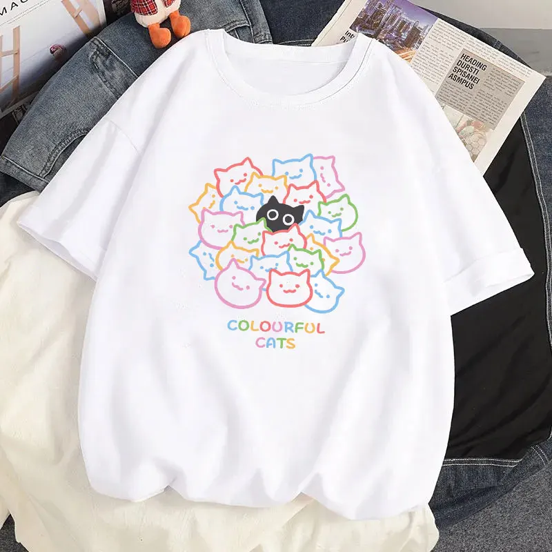 

Cat Graphic Tops Women's T-shirt Cute Puppy Print Streetwear Cartoon Short-sleeved Pullover Girls Y2k Clothing Dog Kitten Shirts