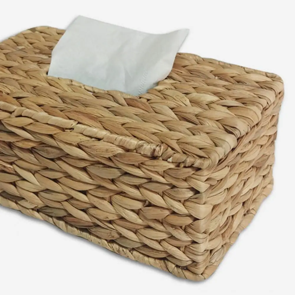 Tissue Box Holder Handmade Handwoven Water Hyacinth Tissue Box Holder Rustic Boho Natural Fiber Napkin Dispenser Set 5