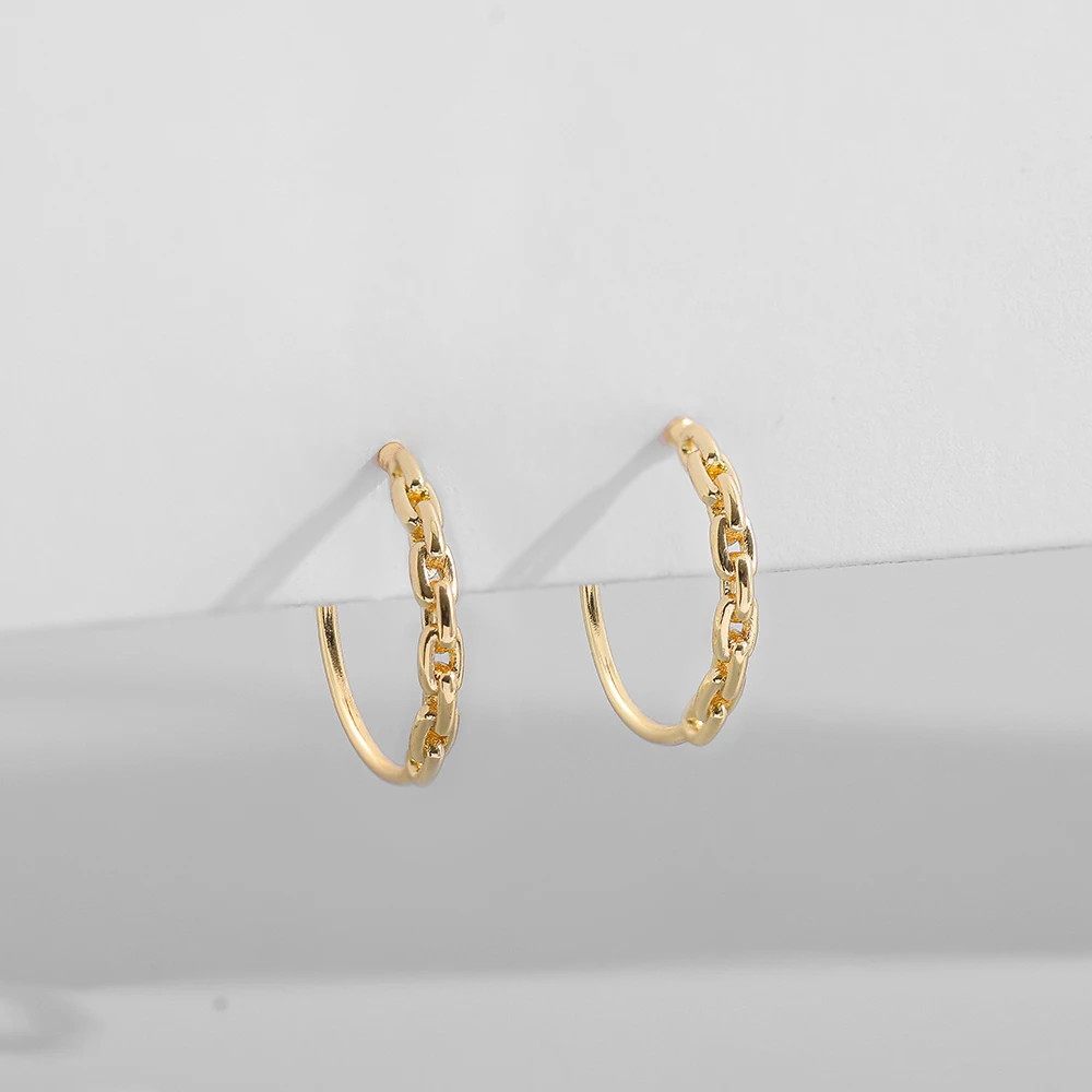 Hot Sale Gold Color Link Chain Earrings Hoops For Women Vintage Small Round Circle Huggie Earrings Fashion Jewelry Brincos