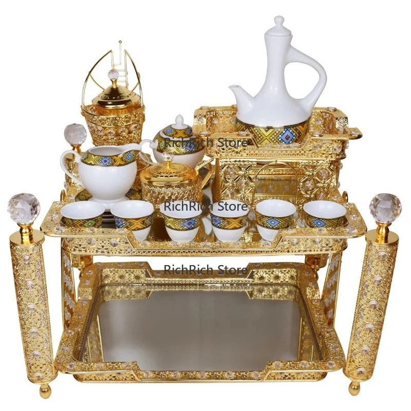 2025 Hot Sale Ethiopian Metal Coffee Tray Set with Cup and Saucer