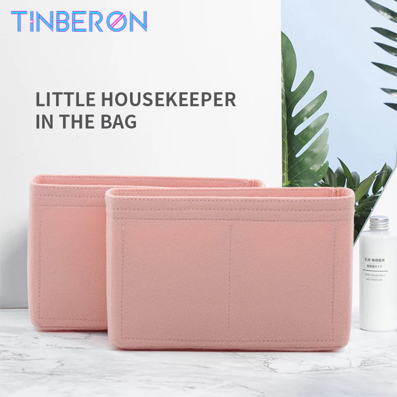 TINBERON Double-layer Bag Liner Fits For Luxury Bag Insert Organizer Cosmetic Makeup Bag Zipper Organizer Felt Cloth Travel Inne