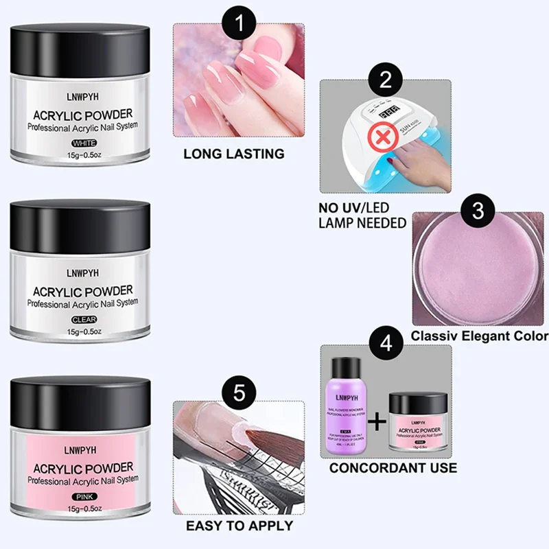 Nail Acrylic Powder Set Acrylic Nail Kit Glitter Nail Extension Set Full Manicure Set Nail Liquid Decorations Art Tools Kit 3