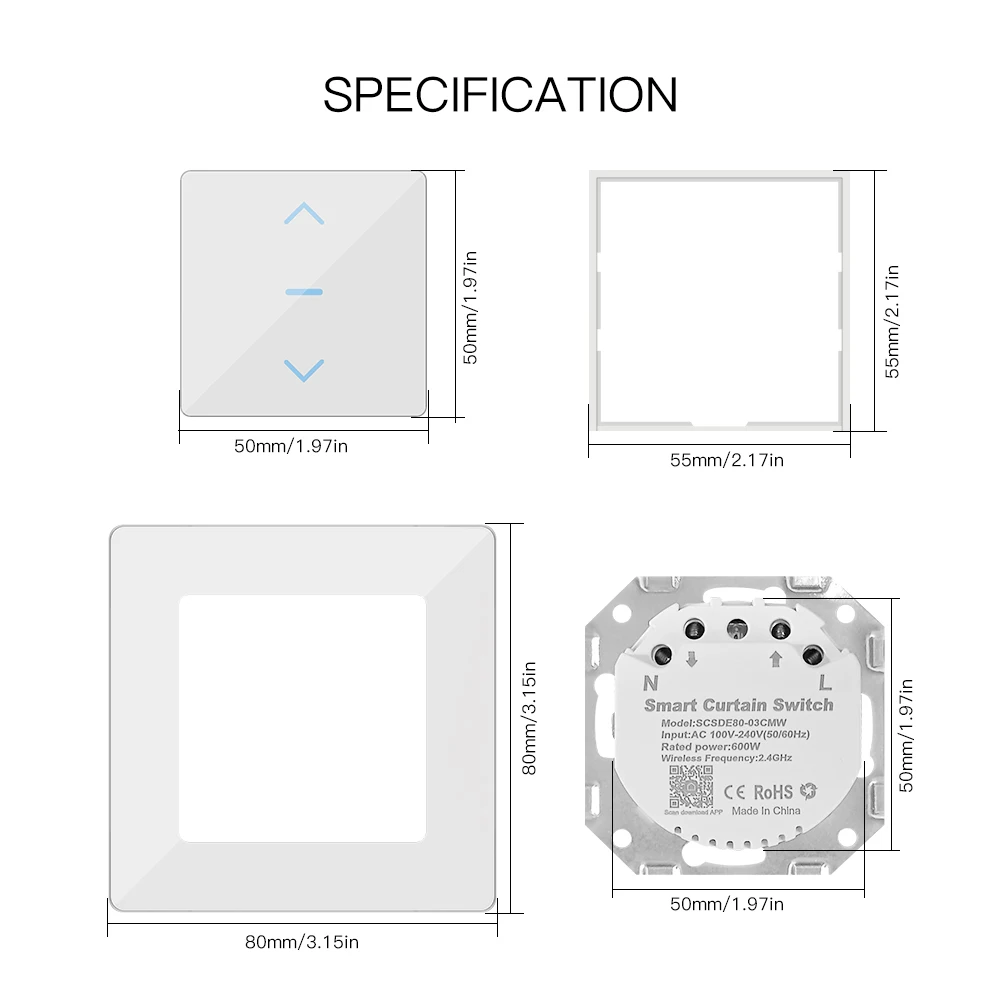 모스 투야 와이파이 스마트 커튼 터치 스위치 (모터식 커튼 및 롤러 블라인드용) 스마트 라이프 앱, 알렉사, 구글 홈 연동