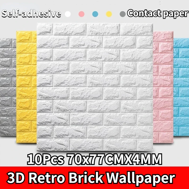 

10 шт., самоклеящиеся 3D-обои с имитацией кирпича