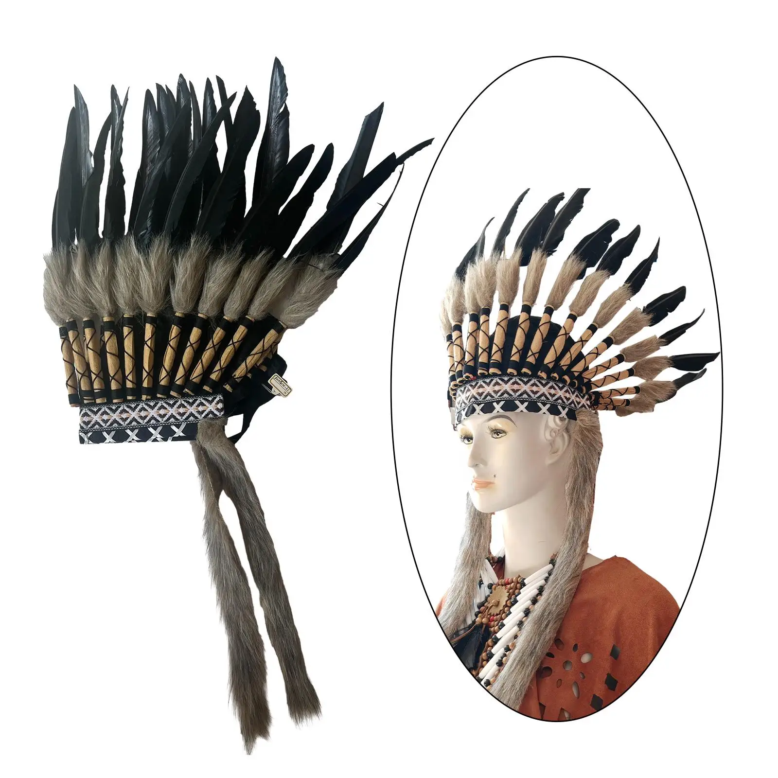 American Chief Indian Native Hat Headwear Feather Headdress Accessory Decorative Costume Headpiece Headband for Stage Party