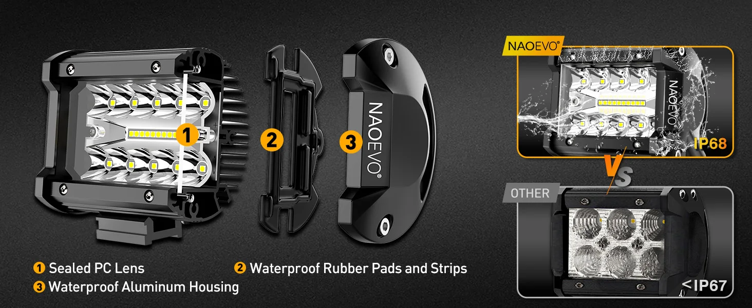 NAOEVO 20 Inch LED Light Bar 4Inch LED Lights 100W 24000LM Waterproof LED Off Road Driving Fog Lights Spot Flood Combo Light Bar