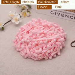 Tiny Pom Pom Ball Fringe Trim Lace for DIY Crafts and Home Decor, 20 Yards, 25mm Width (Pink)