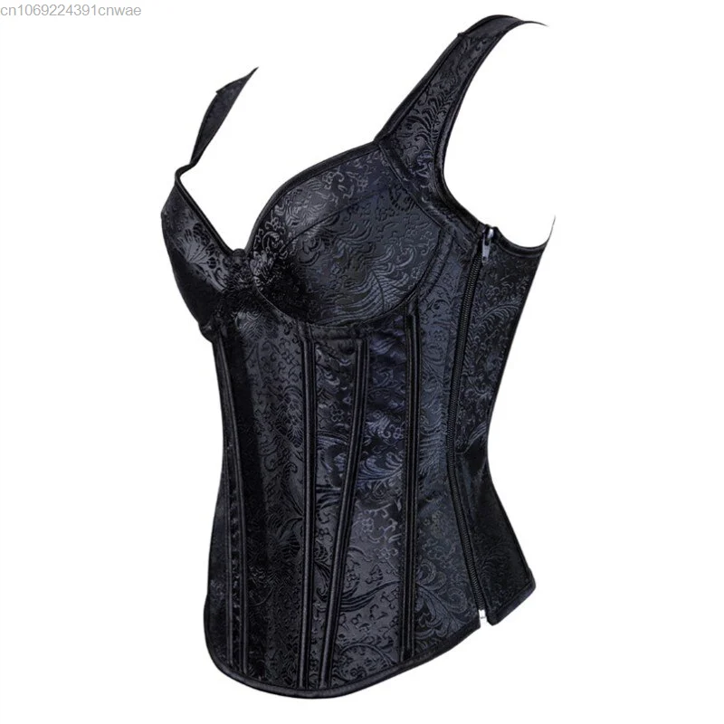 

Fashion Clothing Crop Tops Women's Straps Overbust Corset With Cup Zipper Sexy Jacquard Floral Corset Waist Bustier Lingerie