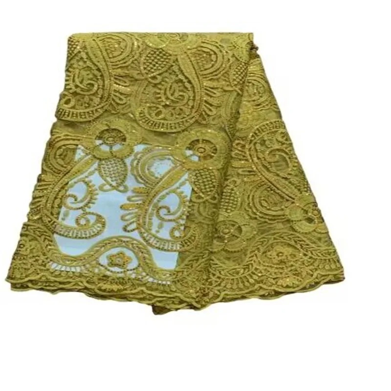 

African Lace Fabric 2023 High Quality Lace French Mesh Fabric yellow Nigerian Swiss Lace Fabrics For Wedding 5yards