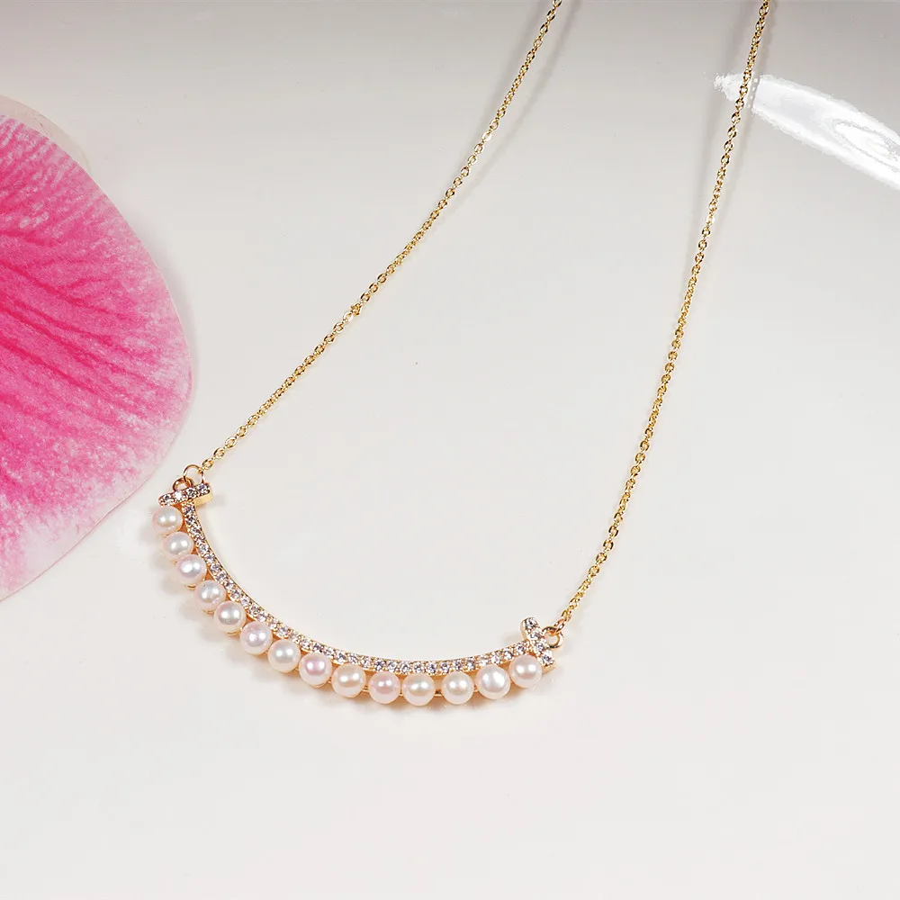 

New fashion pearl necklace with 3-4mm Mantou beads with slight defects, copper plated with real gold HN100