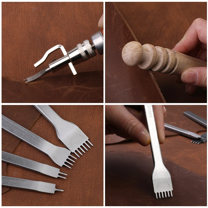 IMZAY Leather Tools Set Carving Working Stitching Tool Hole Punching Tools Round Leather Craft Tool Edge Polisher 6PCS