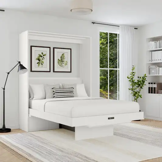 Queen Size Wooden Murphy Bed with Desk Panel Style Vertical Folding Wall Bedroom Furniture General Use Home Furniture 3 Queen Size Wooden Murphy Bed with Desk Panel Style Vertical Folding Wall Bedroom Furniture General Use Home Furniture 3