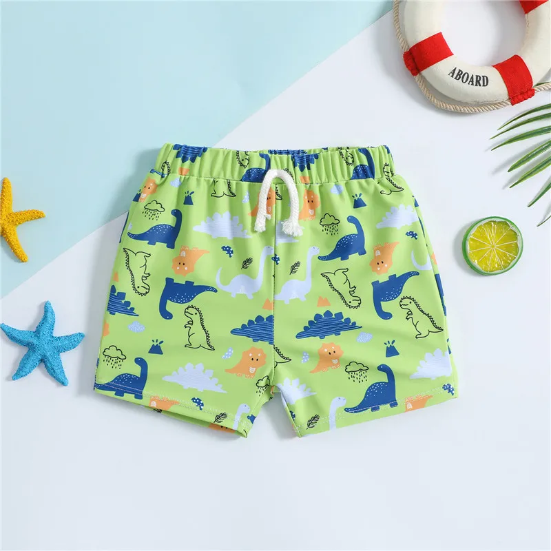 

2023 Fashion Children's Flat Angle Swimming Pants Cartoon Printed Boxers Hot Spring Seaside Board Shorts Pant Green