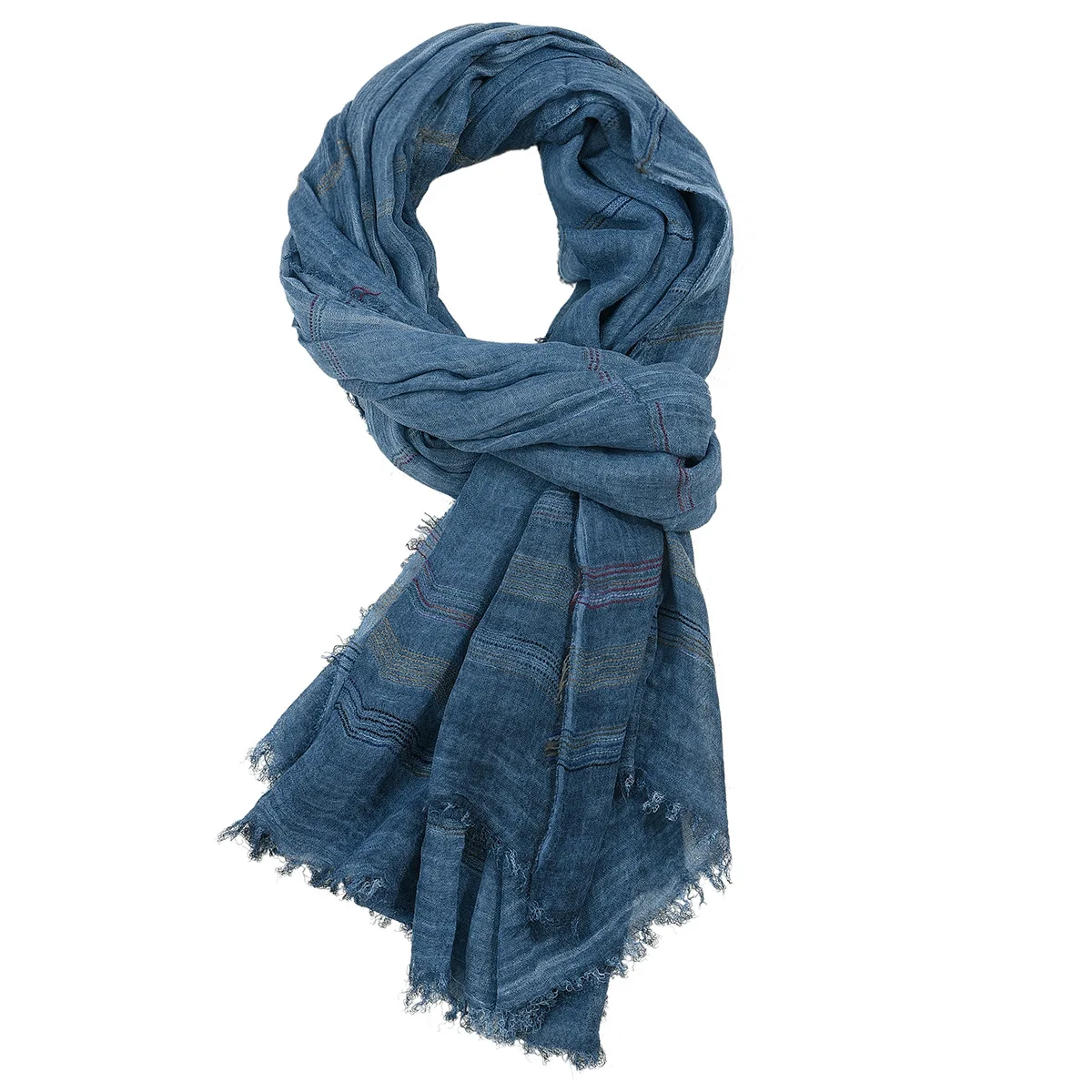 Men Scarf Cotton Linen Yarn-dyed Striped Tassel Long Shawl Autumn Winter Accessories