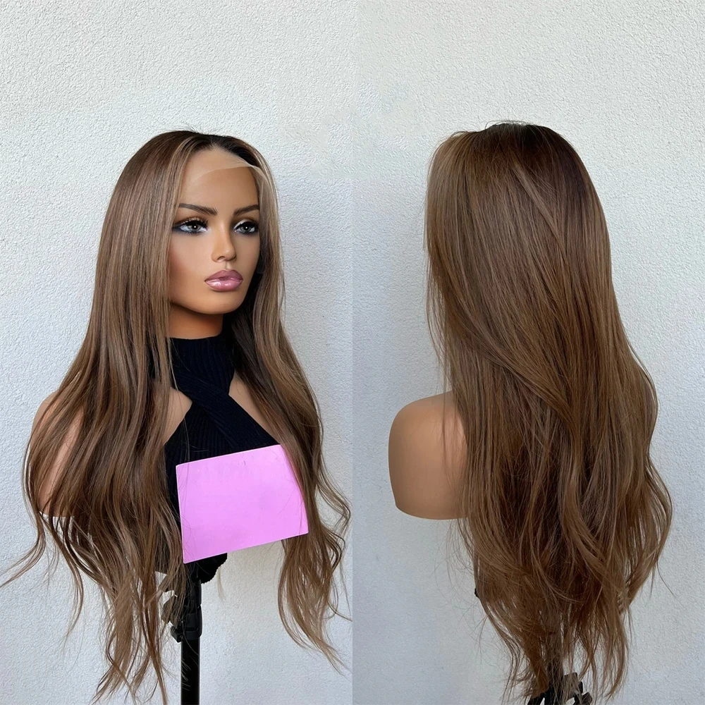 

Preplucked Glueless Body Wave Brown Lace Front Wig For Women Synthetic Hair Wigs Glueless Soft 180%Density Preplucked Cosplay