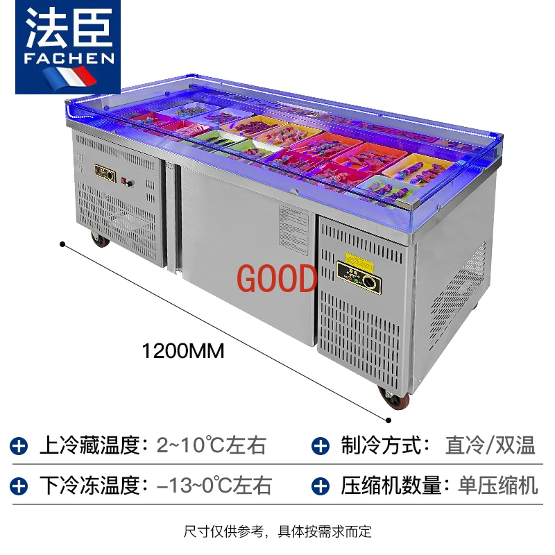 Stainless Steel Seafood Ice Table Display Cabinet Spray Display Stand Refrigerated Food Displaying Refrigerator