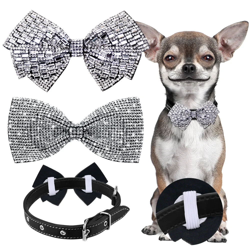 

10PCS Exquisite Fashion Dog Bowtie Shining Diamond Slidable Dog Collar Accessories For Dogs Pets Products Dog Accessories